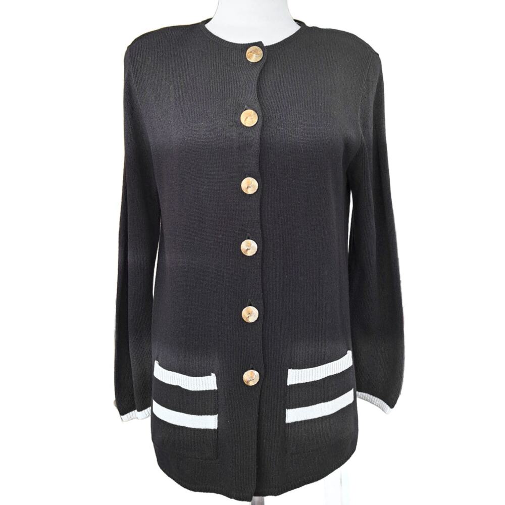Vintage Laura by Alyzia Santana Cardigan Jacket Medium Black Gold Bling Buttons